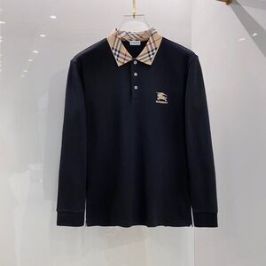 Burberry Navy Long Sleeve Polo with Classic Check Collar